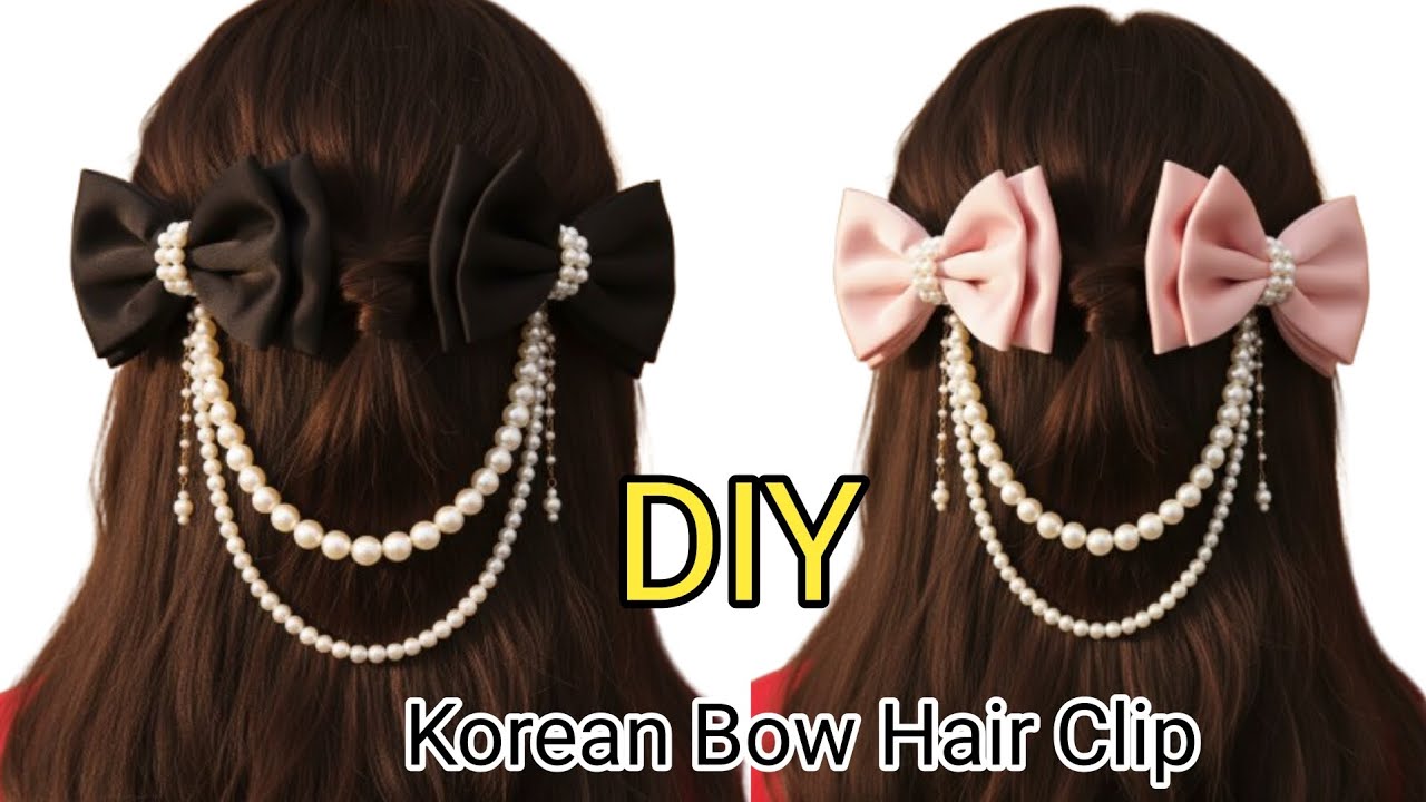DIY Korean Style Bow Hair Clip Making at Home 🎀 / Easy Pearl Hair Accessory