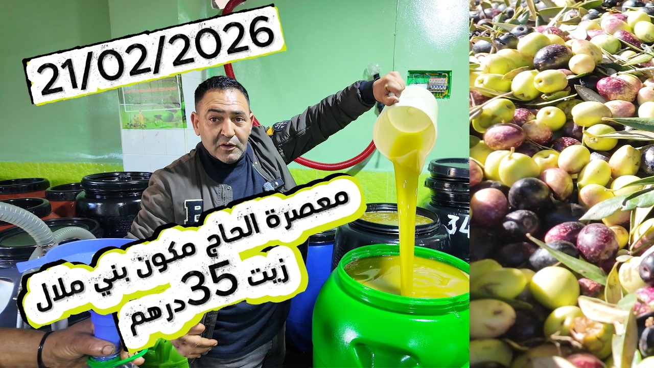الزيتون الأخضر المشقوق من معصرة الحاج مكون قرب سوق الأسبوعي بني ملال 21/02/2026