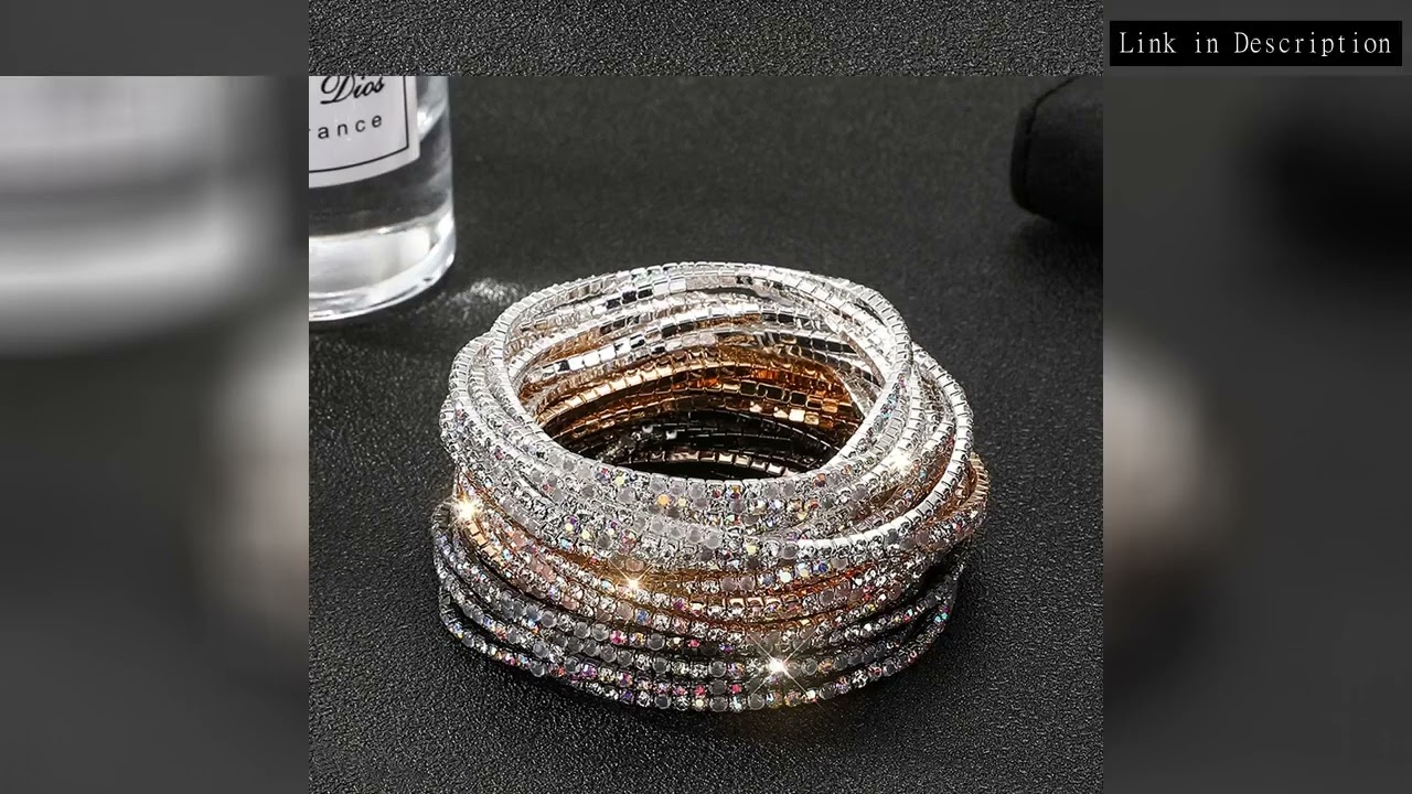 5Pcs/Lot Elastic Crystal Bracelets 2mm Charming Gold Color Crystal Rhinestones Metal Bangle Bracelet