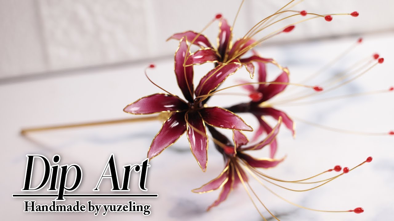 [Resin Art]붉은 석산 비녀 2025년 버전/レジン/Dipped Wire Flowers