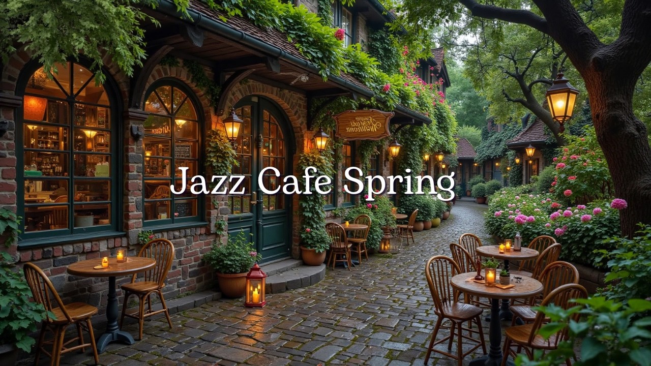 Relaxing Jazz Cafe Ambience for Stress Relief , Work | Gentle Jazz Piano with Nature Spring