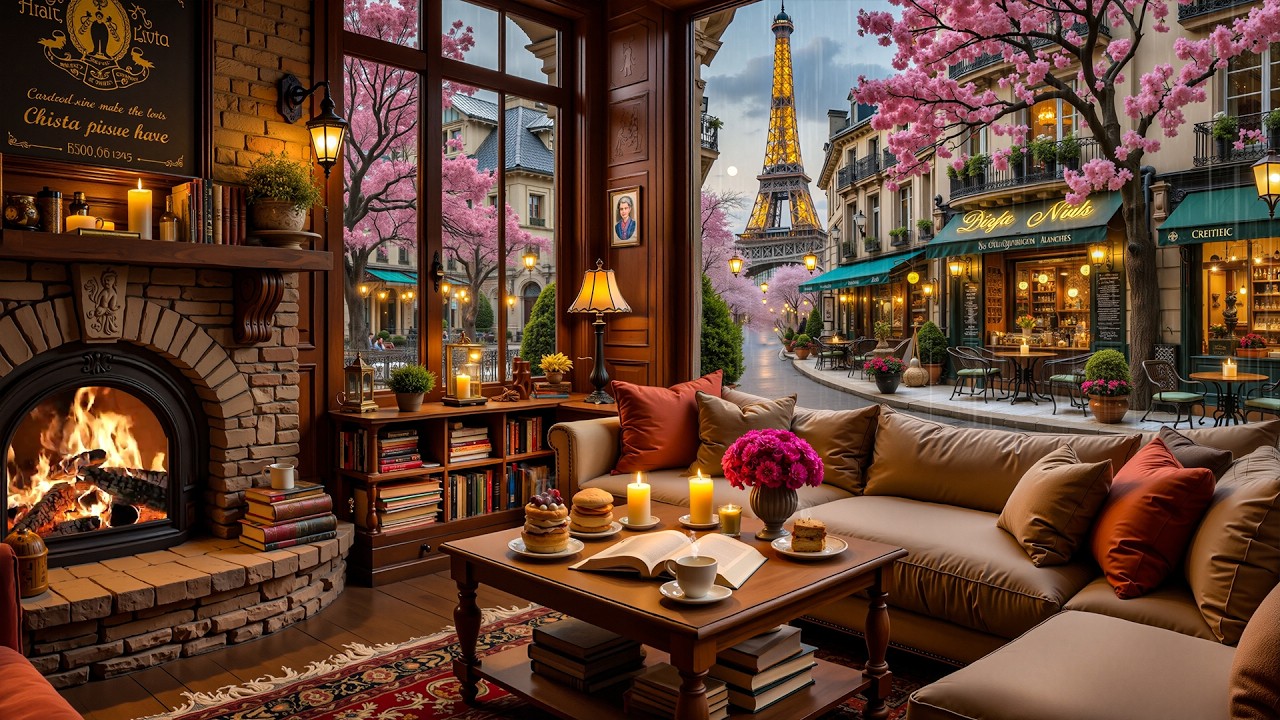Rainy Night Café Jazz ☕ Smooth Piano & Cozy Fireplace Ambience for Deep Focus and Relaxation Mood