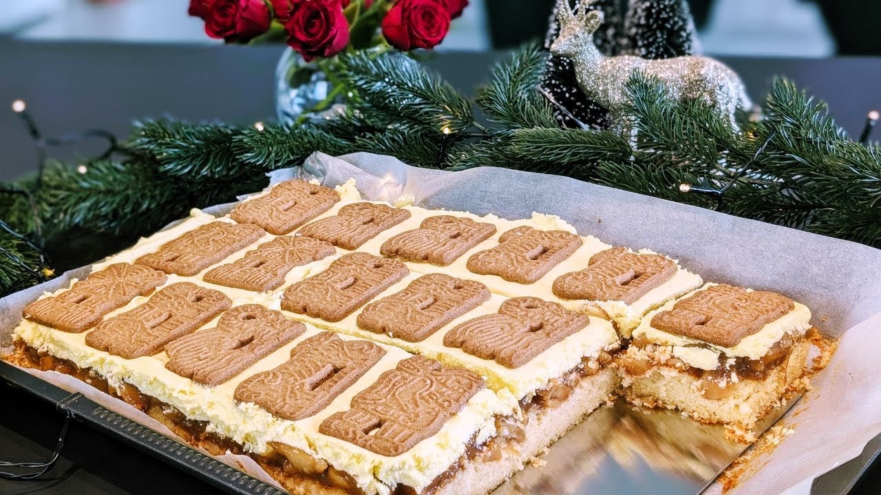Bratapfeltorte vom Blech/  Bratapfelkuchen  mit Sahne