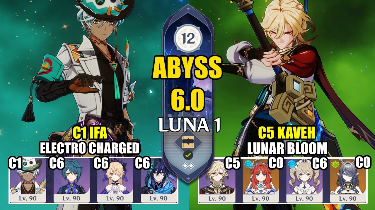 【Genshin Impact Бездна 6.0】C1 Ифа Taser + C5 Кавех Lunar Bloom｜原神 Spiral Abyss