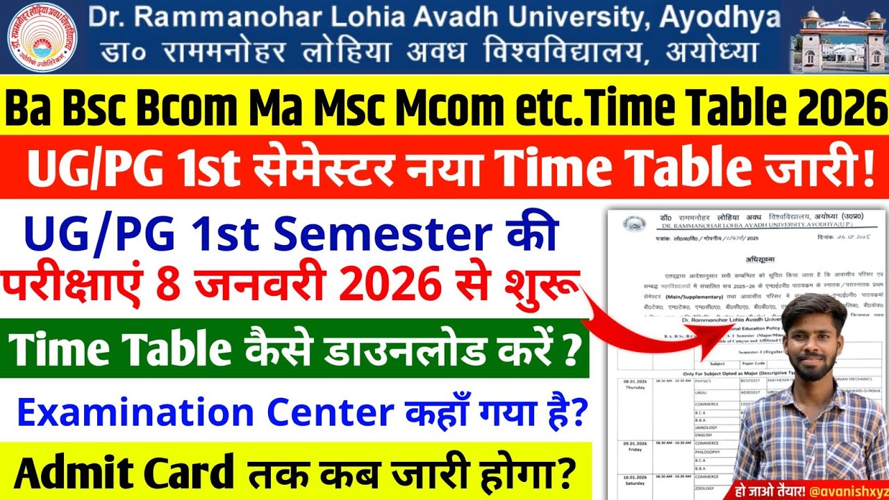 rmlau time table 2026 | rmlau ug pg 1st semester time table 2025 | Rmlau exam scheme 2026 rmlau exam