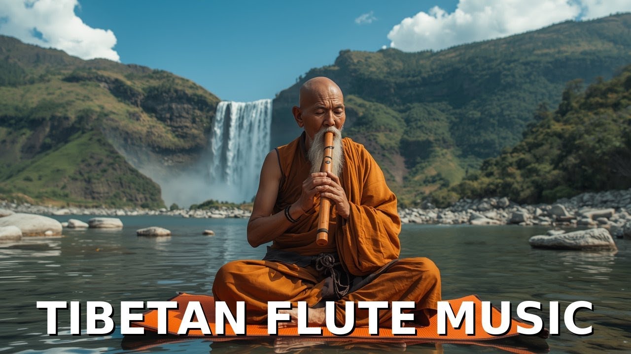 🌿 Tibetan Monk Flute by Waterfall | Relaxing Music for Meditation, Sleep & Inner Peace 🎶