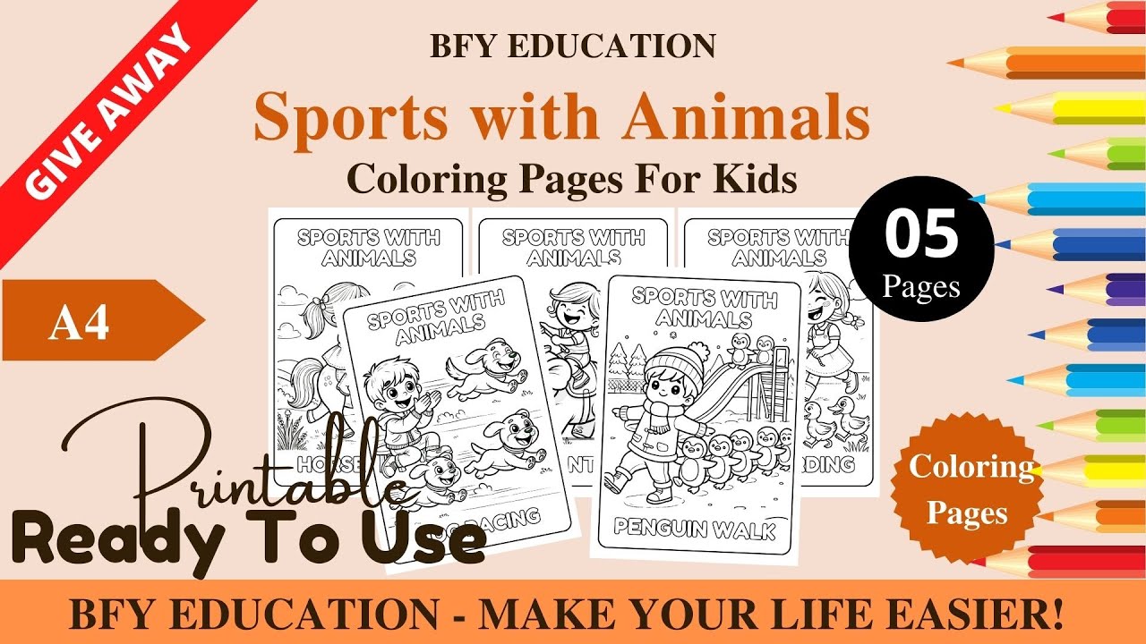 1088 FREE Sports with Animals Coloring Pages For Kids | Color and Learn | 5 Pages