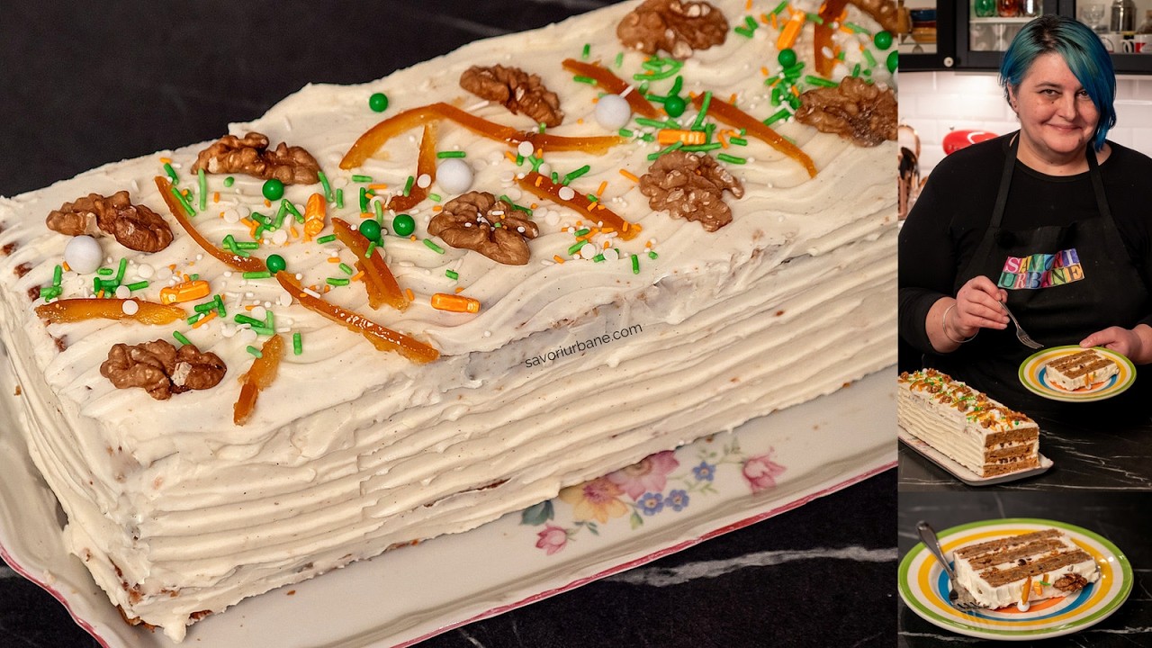 Tort de Morcovi cu nucă și cremă de br&acirc;nză cu iaurt - rețeta de Carrot Cake delicios | Savori Urbane