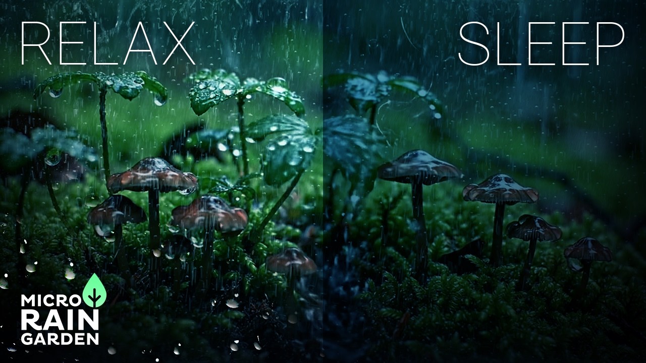Macro Rain on Mushrooms · Deep Sleep & Calm Focus · Night Forest Ambience · 6 Hours