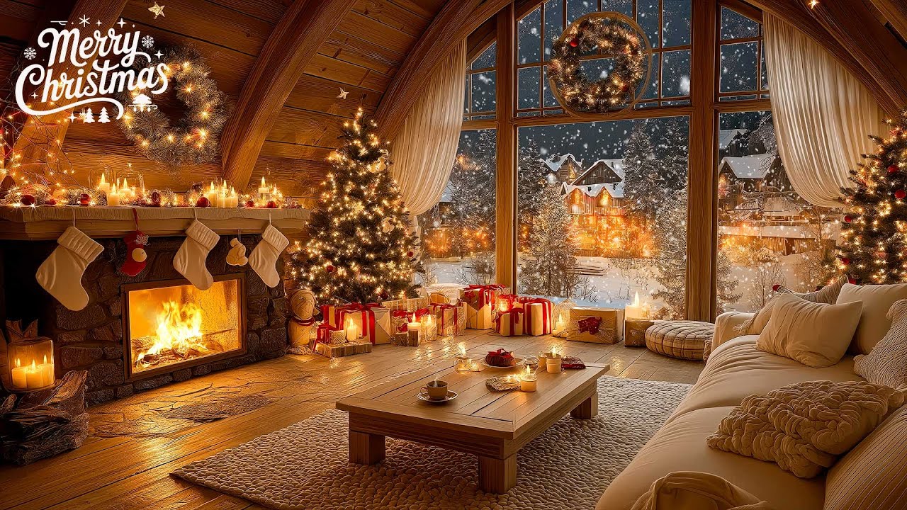 Relaxing Christmas Music 2026 🔥 Soothing Christmas Ambience with Fireplace🌲Christmas Piano Melody