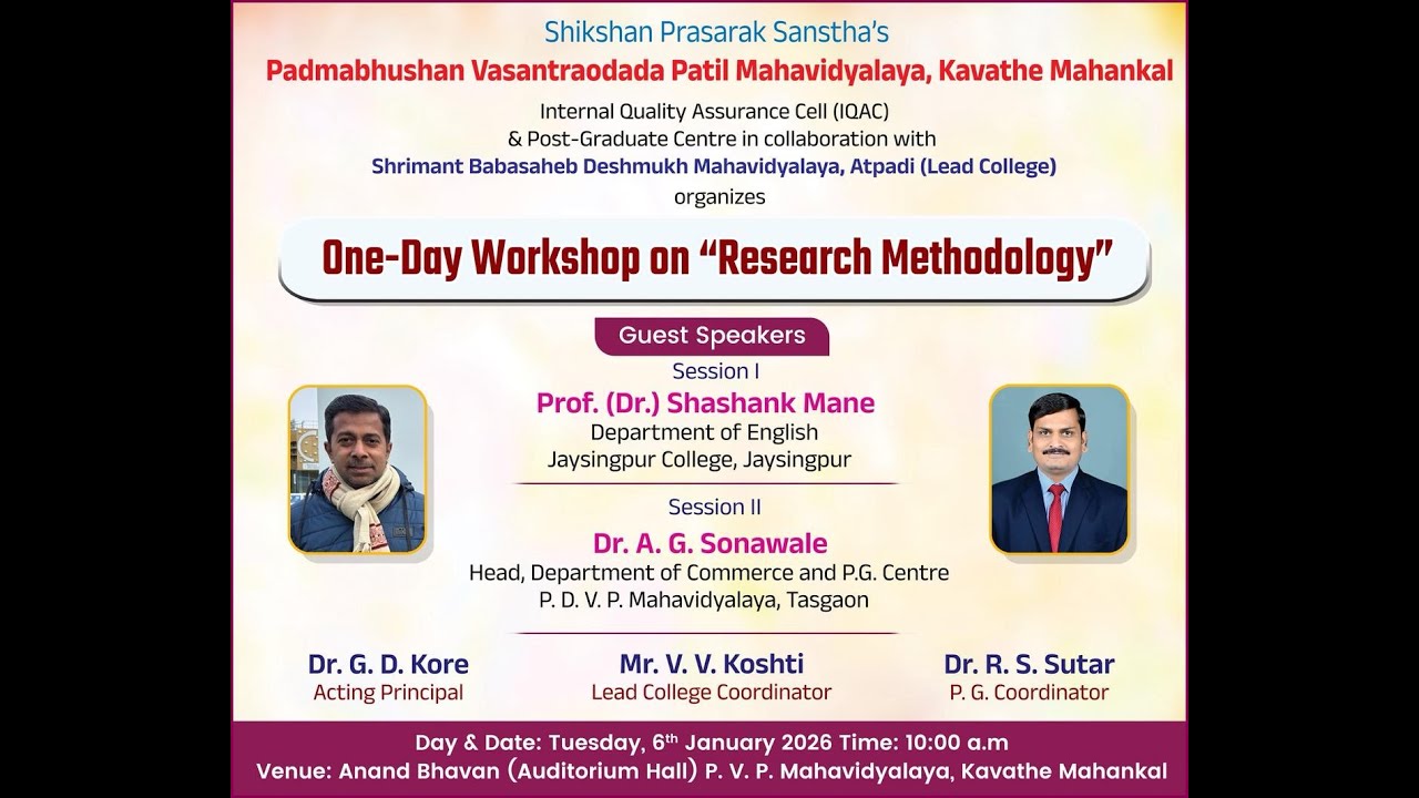 One Day Workshop on Research Methodology under Lead College Scheme of Shivaji University, Kolhapur.