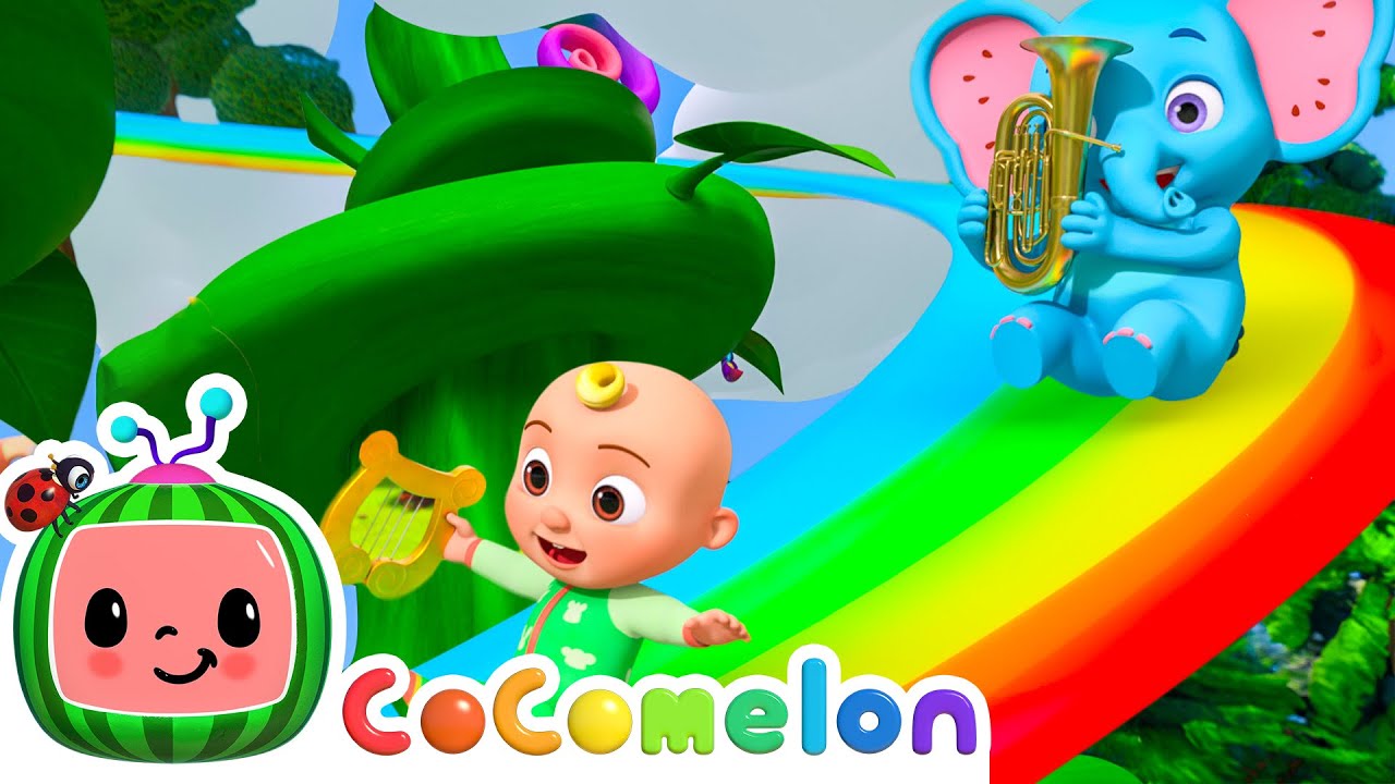 Coming Down The Rainbow Slide 🌈  JJ & The Beanstalk 🫘 CoComelon JJ's Animal Time | Animal Songs