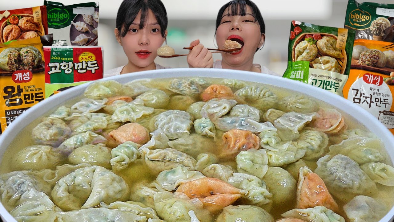 Я смешала все виды пельменей и приготовила суп с пельменями🥟Dumpling eating show mukbang