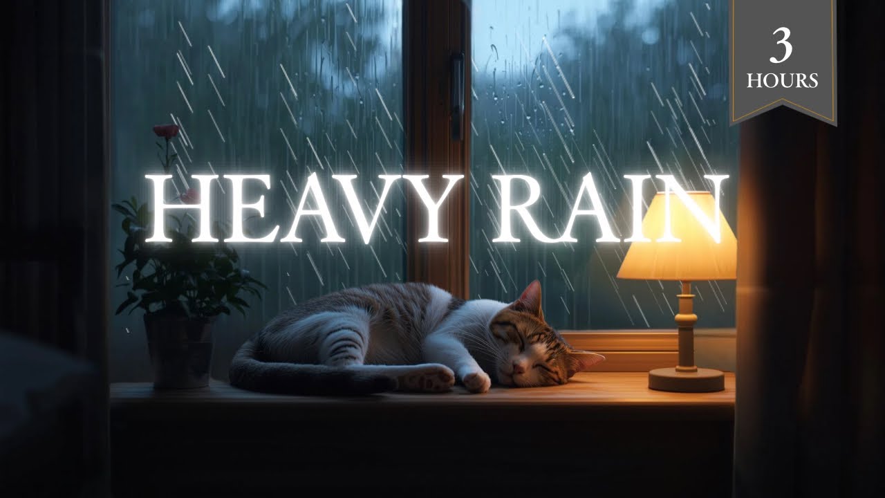 Rain on Window for Deep Sleep 🌧️ Cozy Night with Cat | 3 Hours Rain Sounds (No Music)