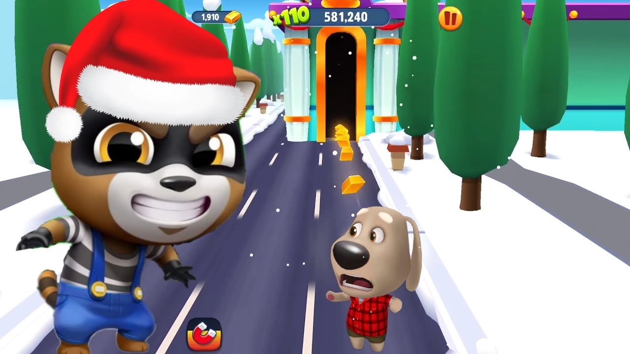 Talking Tom Gold Run In Christmas Town vs Water Park - Talking Bem - Full Screen Game