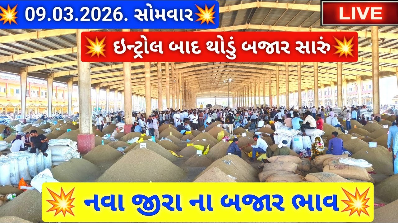 🔴part -2 live નવા જીરા ના બજાર ભાવ આજના જસદણ માર્કેટિંગ યાર્ડ, new cumin auction price,March 9, 2026