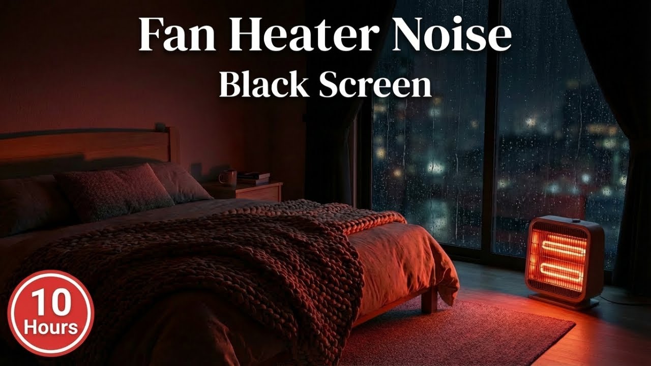 Fan Heater Sound Black Screen | Rainy Winter Night White Noise