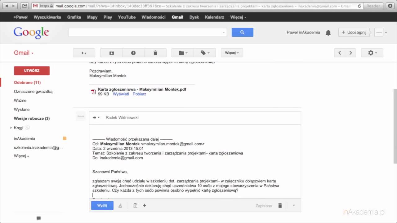 14. Gmail - przekaż dalej