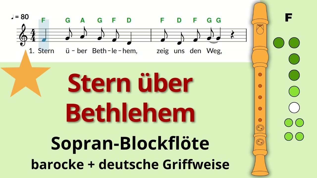 Stern &uuml;ber Bethlehem 🌟 Sopranblockfl&ouml;te lernen | Noten & Griffe (Barock + Deutsch)