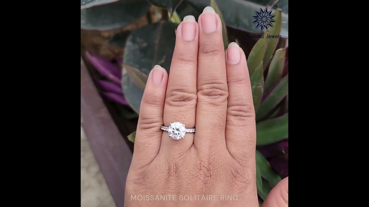 2CT Round Moissanite Claw Prong Pave Set Ring, Moissanite Engagement 14K White Gold Wedding Ring