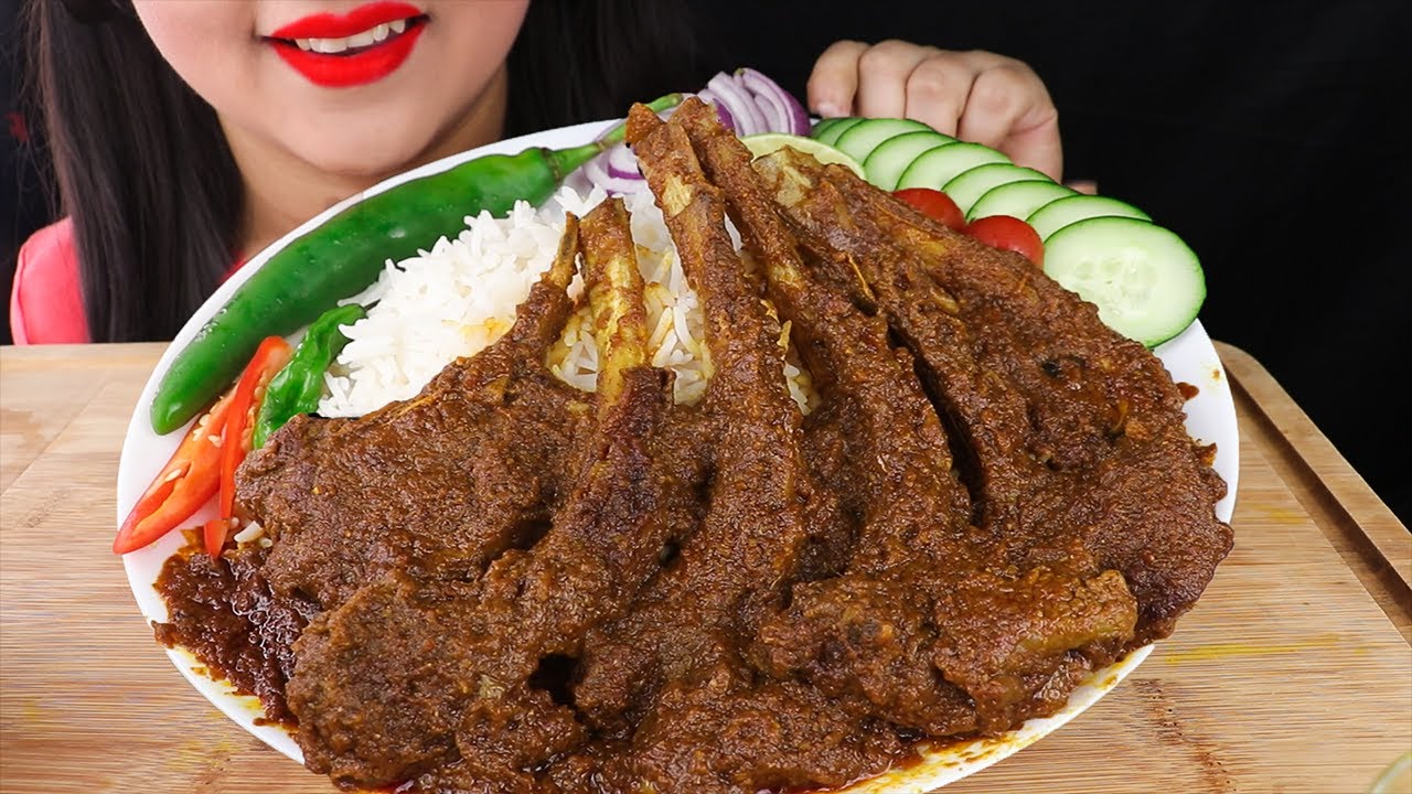 Eating SPICY MUTTON CURRY with RICE|Eating Indian Food (Real Sounds Eating Show)