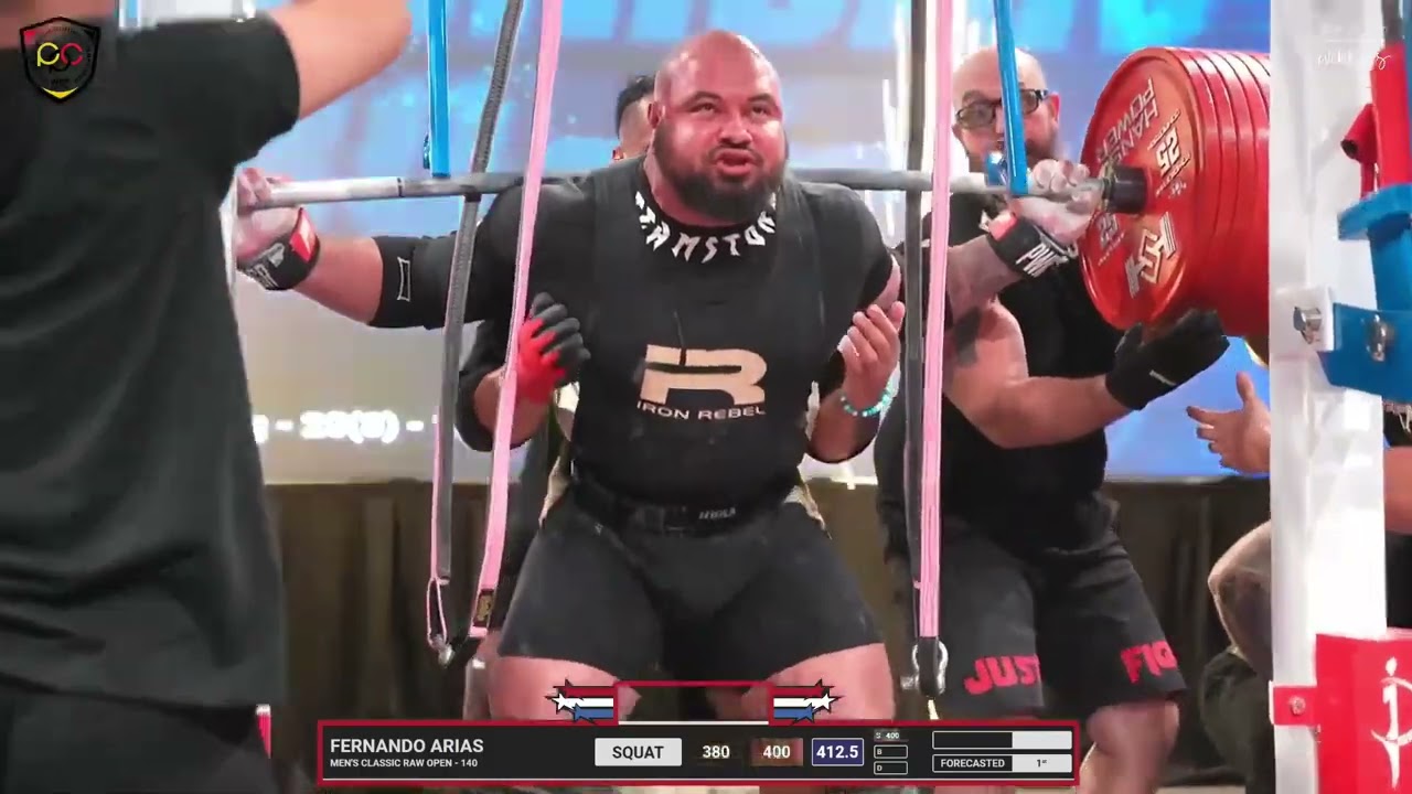 Fernando Arias &bull; 1st place 1,077.5kg Total (Raw w/ Wraps) &bull; 140kg Class &bull; The American Pro 2023