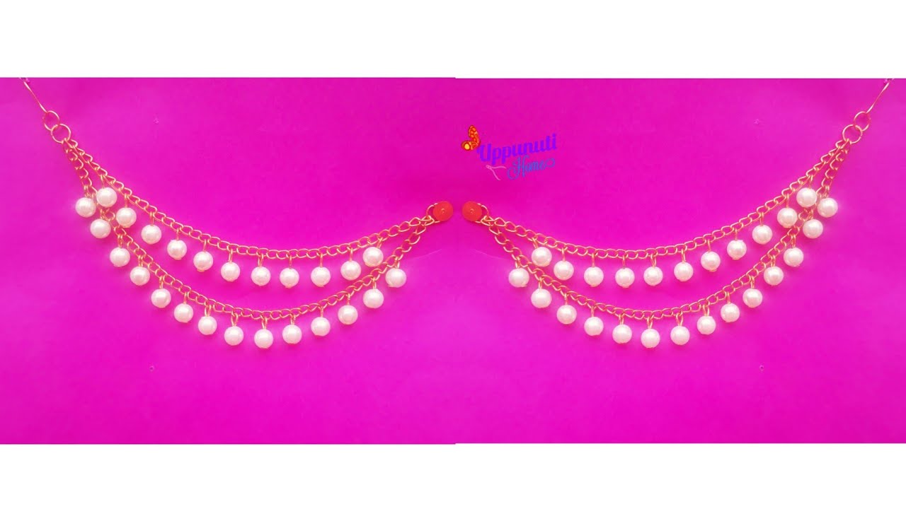 How To Make Beautiful Pearl Champaswaralu At Home / DIY/ Pearl Side Ear chains /Jewelry Making