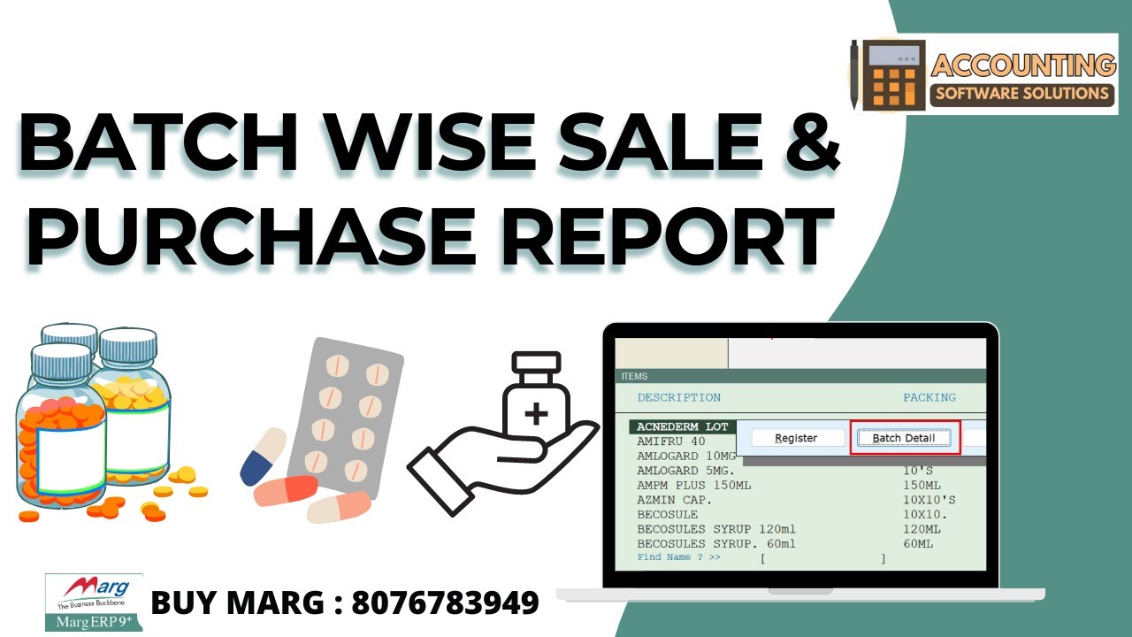 Batch wise Sale & Purchase Report in Marg ERP Software Step by Step in Hindi | Buy Marg 8076783949