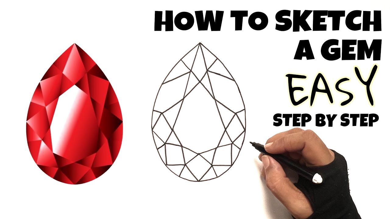 How to sketch a RUBY GEM | EASY STEP BY STEP DRAWING   