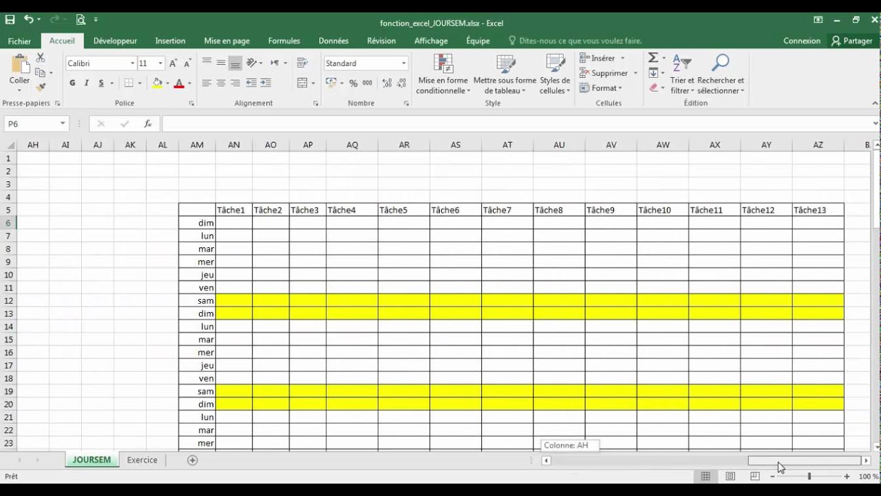 La fonction JOURSEM dans Excel