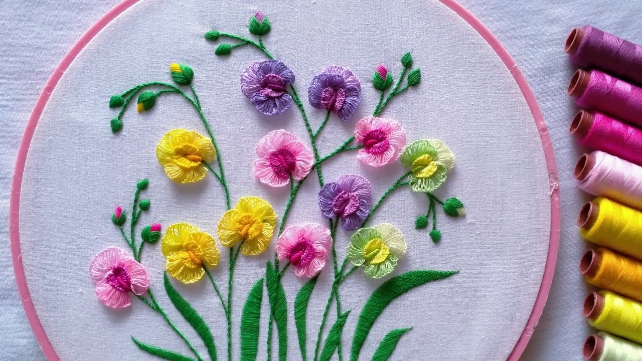 Beautiful Orchid Hand Embroidery | Easy Ways to Embroider | Tutorial Menyulam Bunga Bagi Pemula