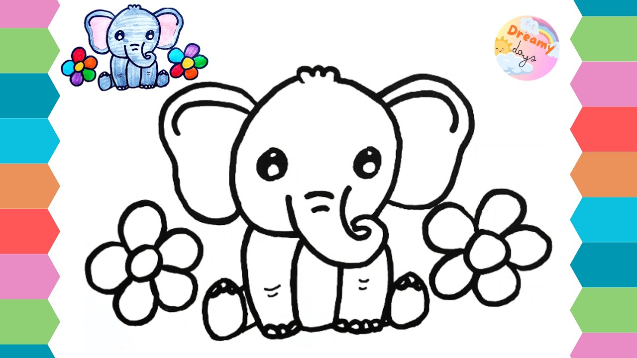 Нарисуйте и раскрасьте милого слоненка! 🐘 | Простой рисунок слона для детей