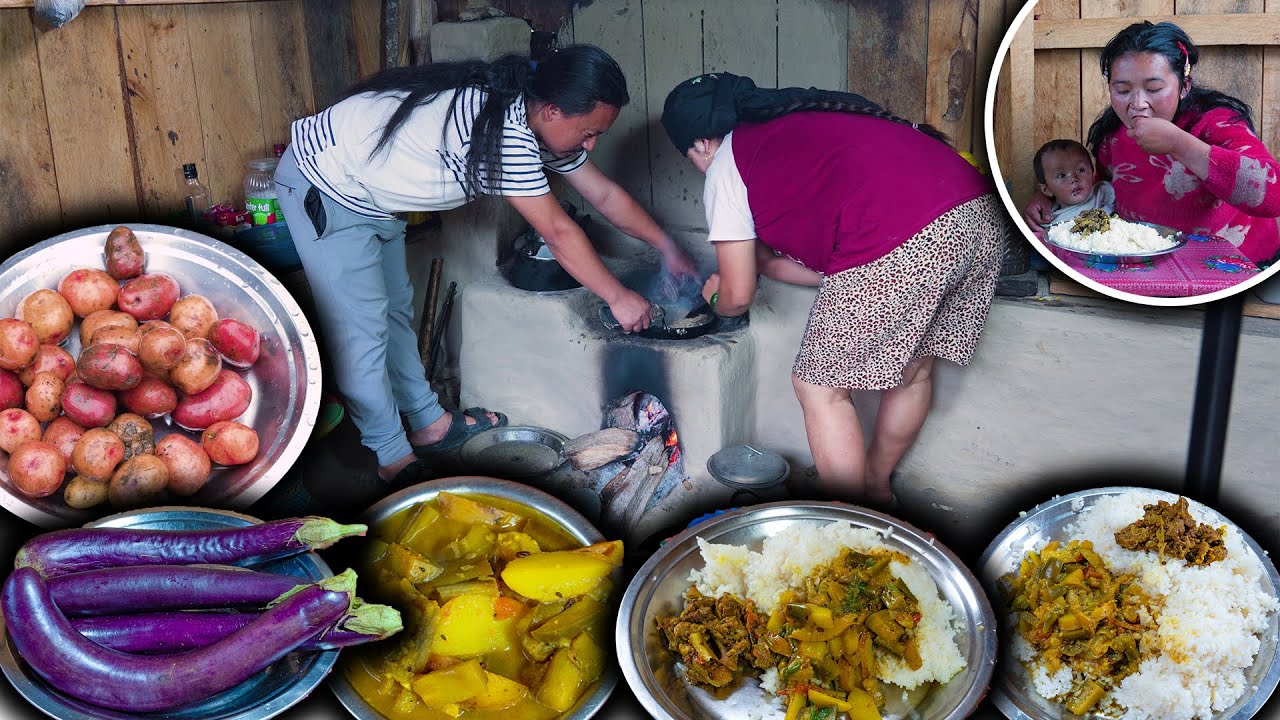 Eggplant BAIGUN & Potato mix curry recipe || Vegetable recipe cooking & eating || New Village Video