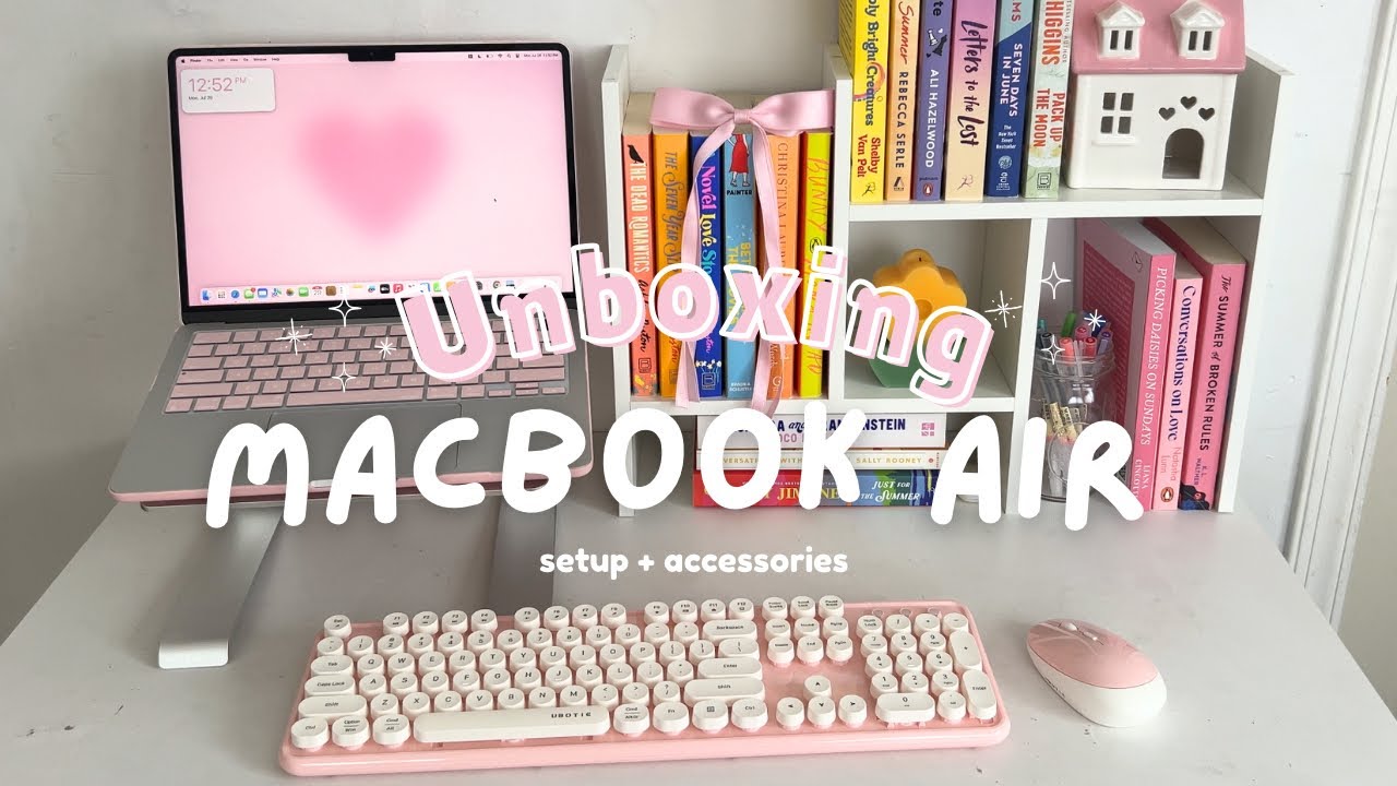 MacBook Air M2 unboxing 🎀💻 (setup, decorating, & cute accessories)