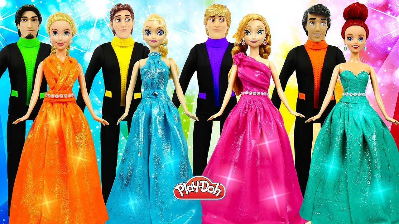 DIY Making Play Doh Super Sparkle Dresses for Disney Princess Dolls