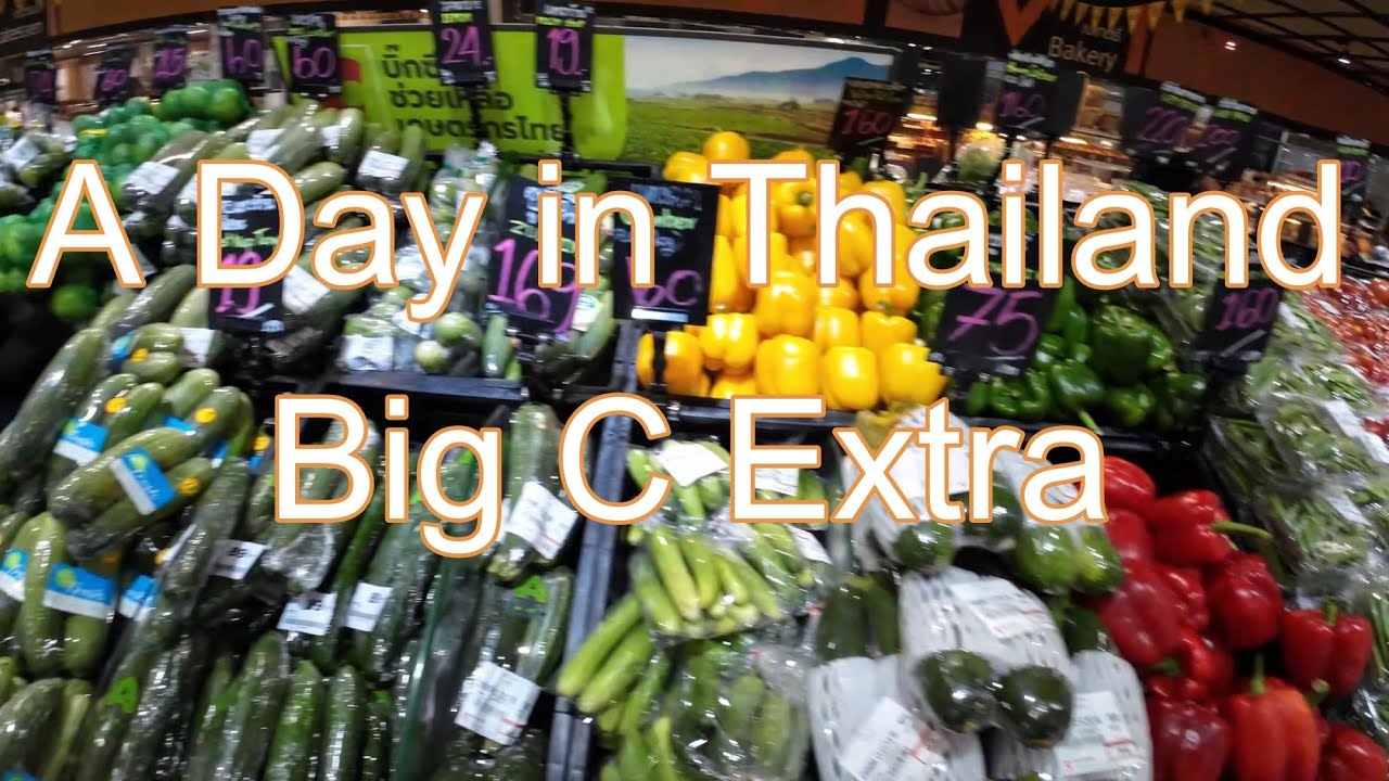 A Day in Thailand Visit to Big C Extra Fresh meats and vegetables everywhere. You can also buy a TV