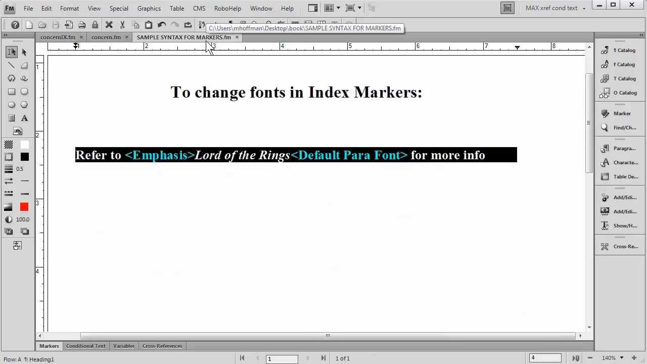FrameMaker and Word: Changing fonts w/in Index entries