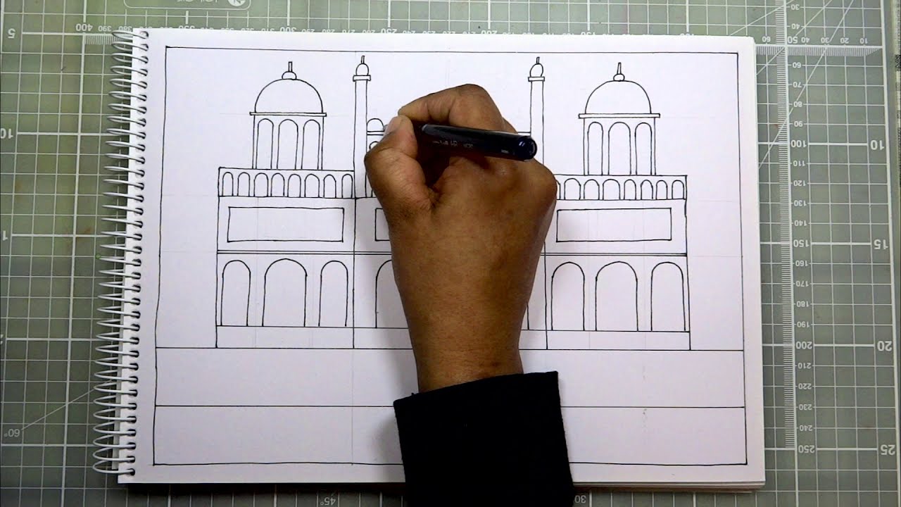 How to draw Red Fort (Drawing57) by Shipra Gupta (HolismArt)