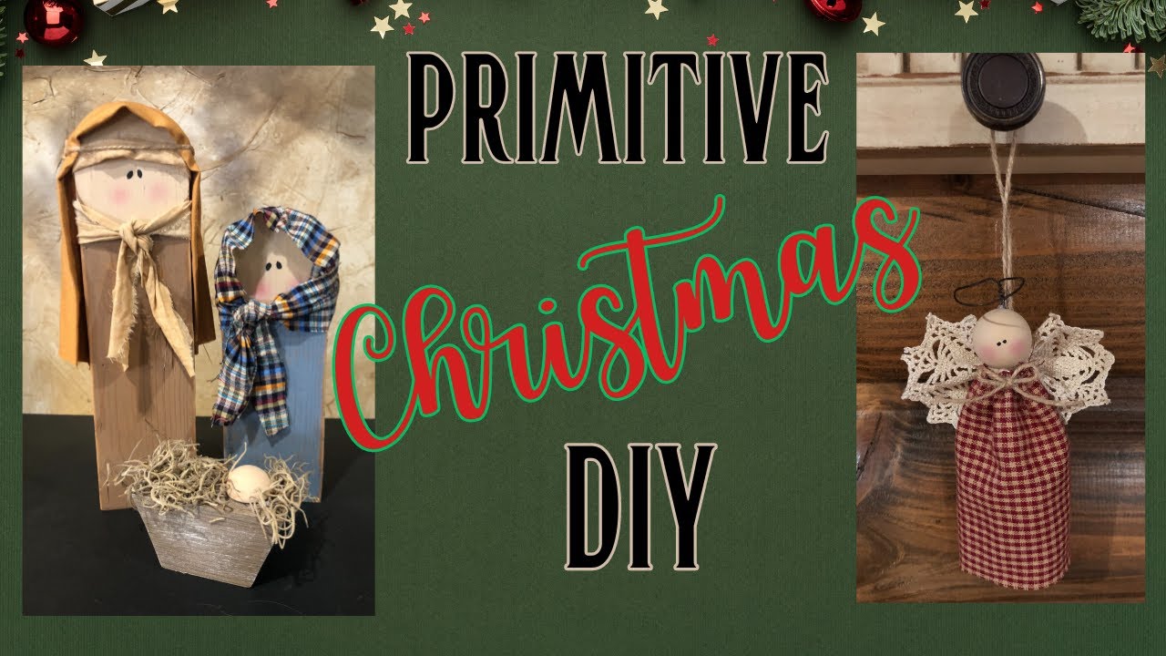 Wooden Primitive Nativity And Clothespin Angel