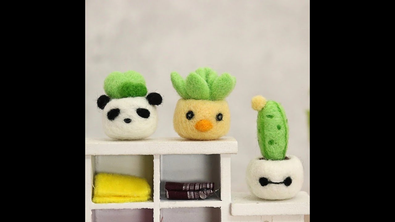 A0299 Animal pot culture cactus Wool needle felt