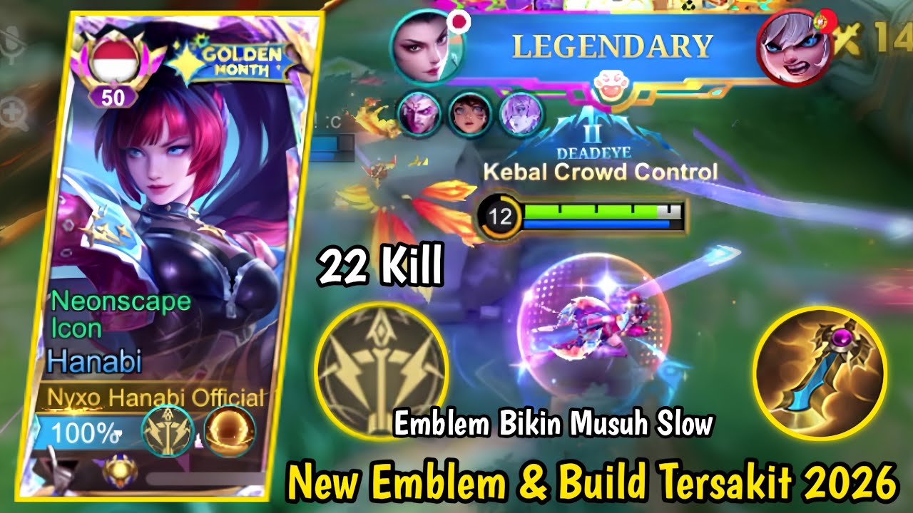 22 KILL! HANABI NEW EMBLEM & BUILD TERSAKIT 2026 - DAMAGENYA GAK NGOTAK - TOP GLOBAL HANABI - MLBB