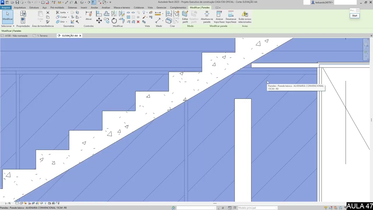 REVIT PAREDE ABAIXO DE ESCADA
