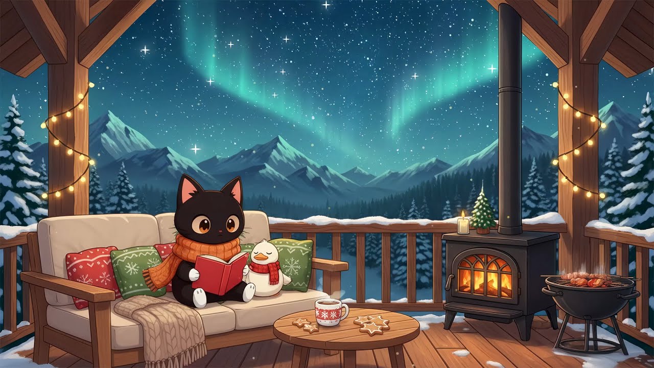 Cozy Winter Night Reading 📚 Lofi Hip Hop Beats 🐾 for Milo's Aurora Retreat