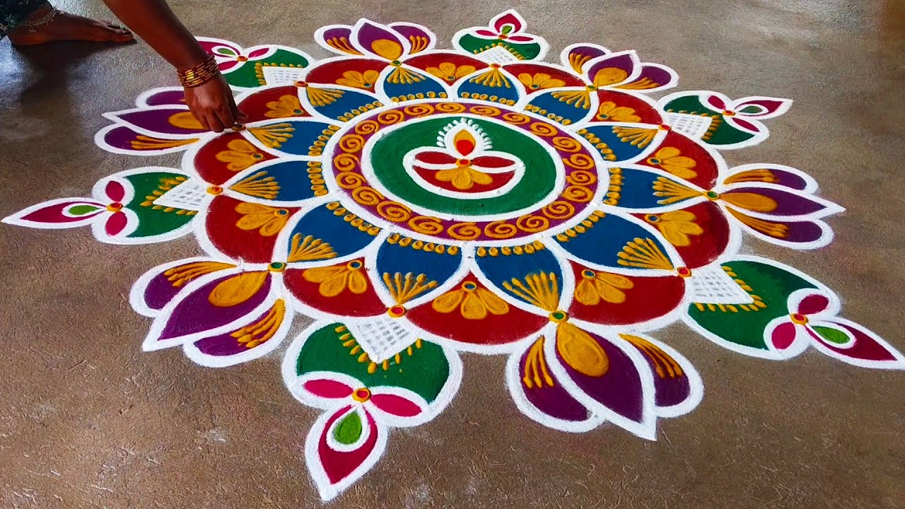 Beautiful rangoli azhagiya vilakku Kolam 🪔🪔🪔🪔