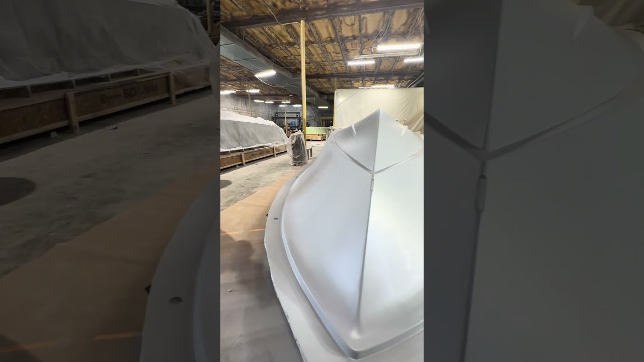 27’ hull plug in the final stages of finishing 