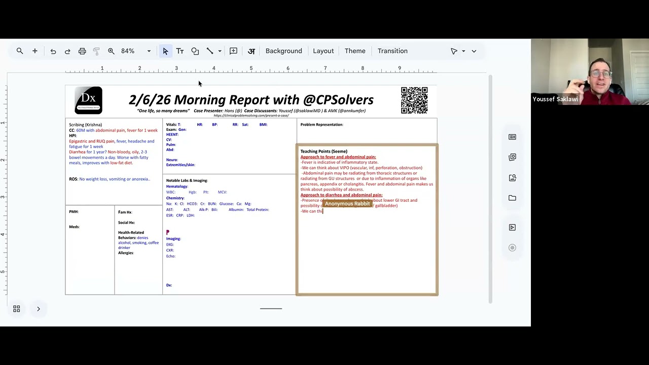 February 6, 2026 VMR with Youssef & Ann Marie - fever and abdominal pain