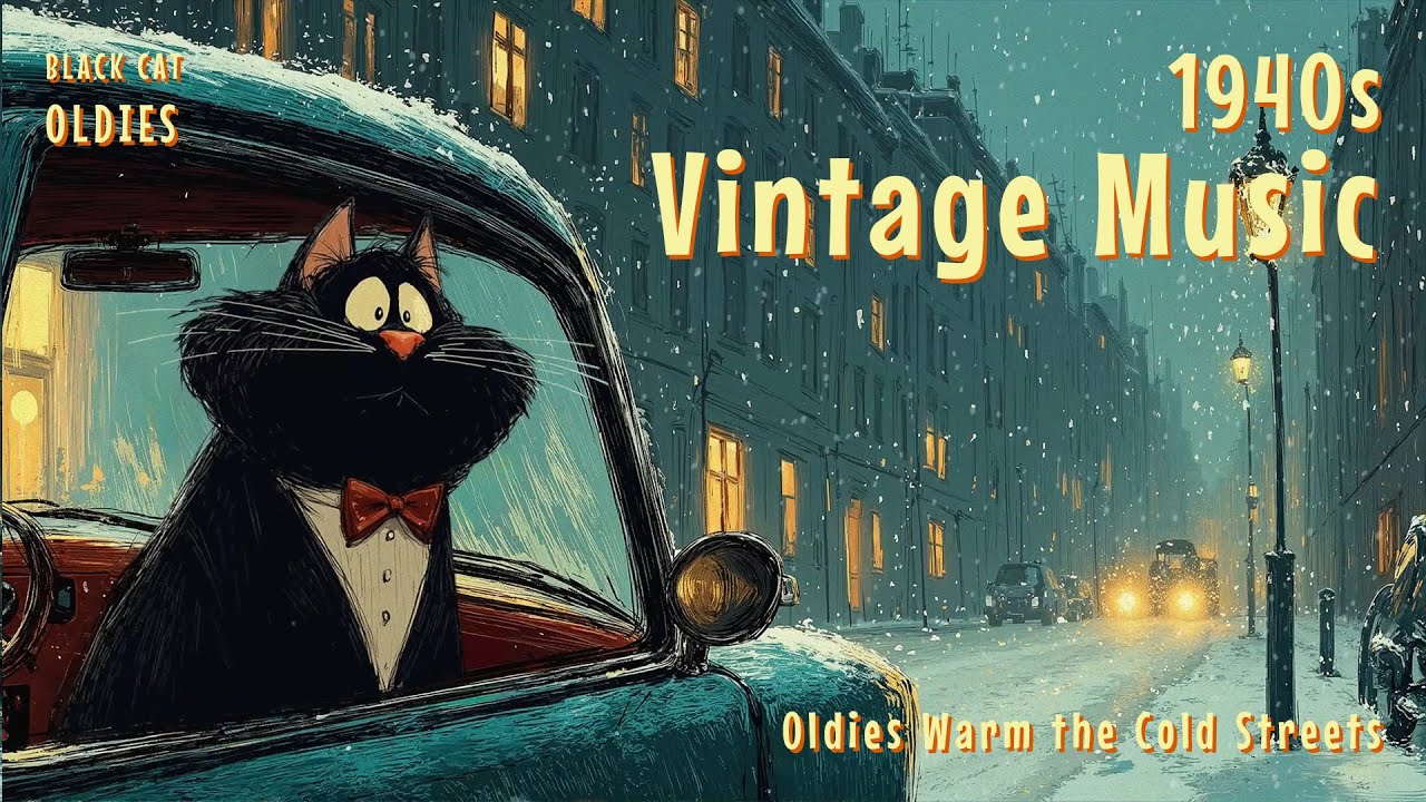 A Black Cat Rides Through a Snowy City Night as Oldies Warm the Cold Streets