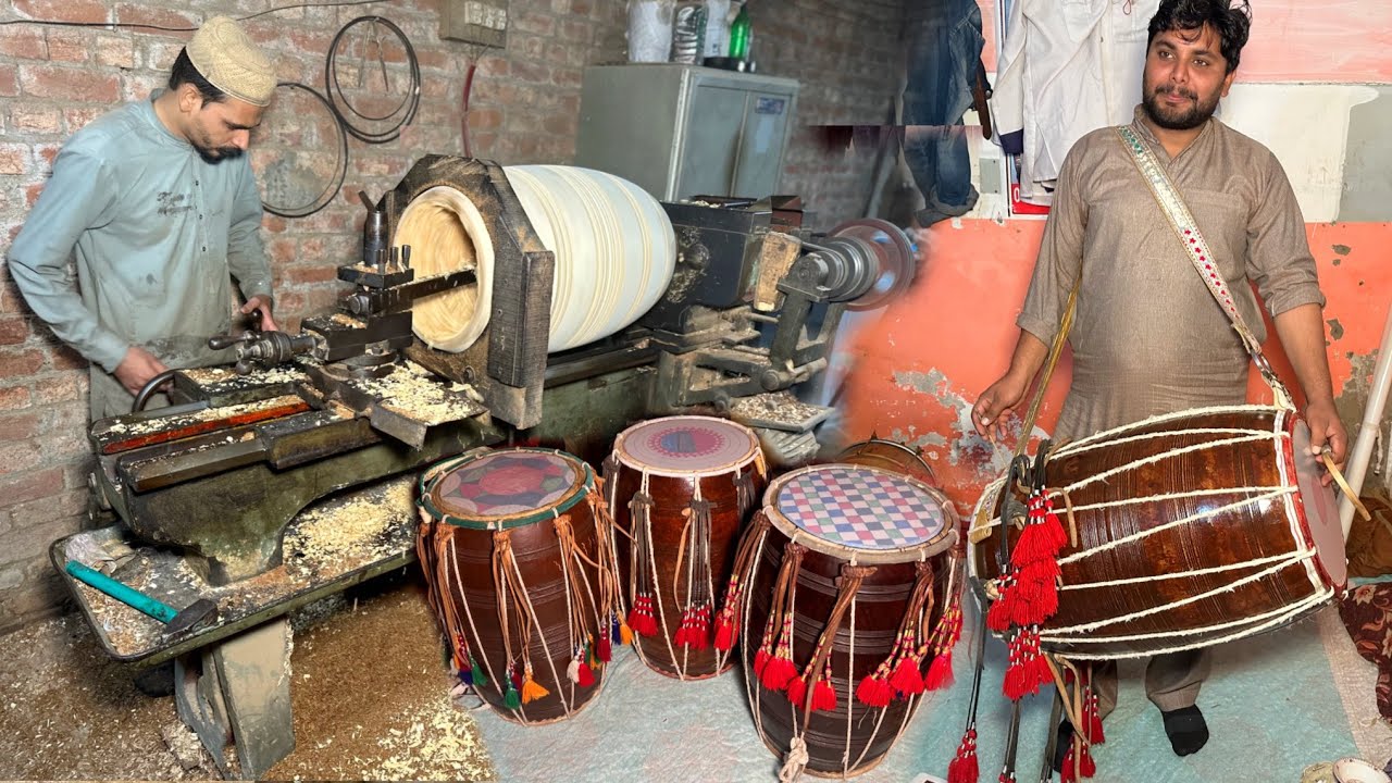 Incredible! Process of Making Wooden Drum (Dhol) with lathe machine | how to make