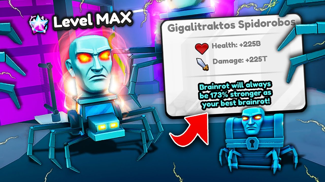 Разблокировка МАКСИМАЛЬНОГО УРОВНЯ Гигалитрактоса Спайдеробоса в Brainrot Evolution! (Roblox)