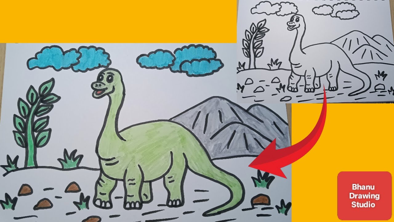 Cute Dinosaur Drawing for Kids | Easy Dinosaur Coloring Art l cute Dinosaur drawing l Drawing videos